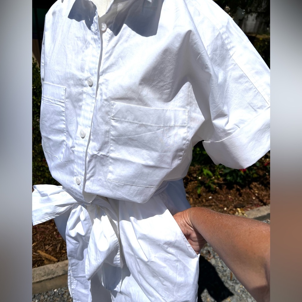 🛍️ JCREW NEW! Classic White RelaxedFit shortsleeve shirtdress wTie Belt/Pockets - Picture 4 of 10